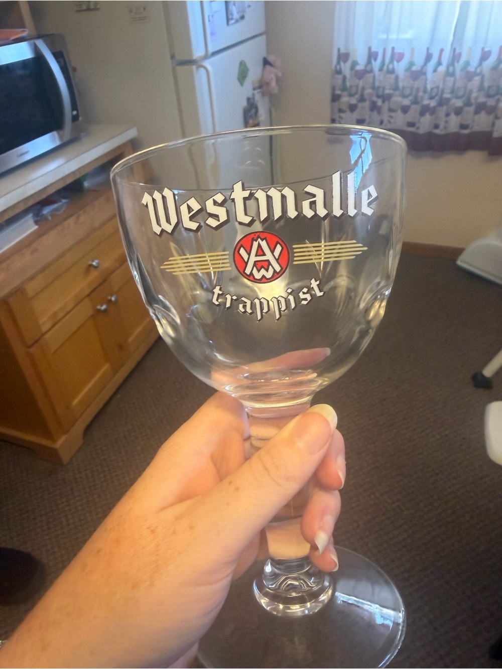 Trappist Stemmed Goblet - Clear Glass with Red & Gold Logo